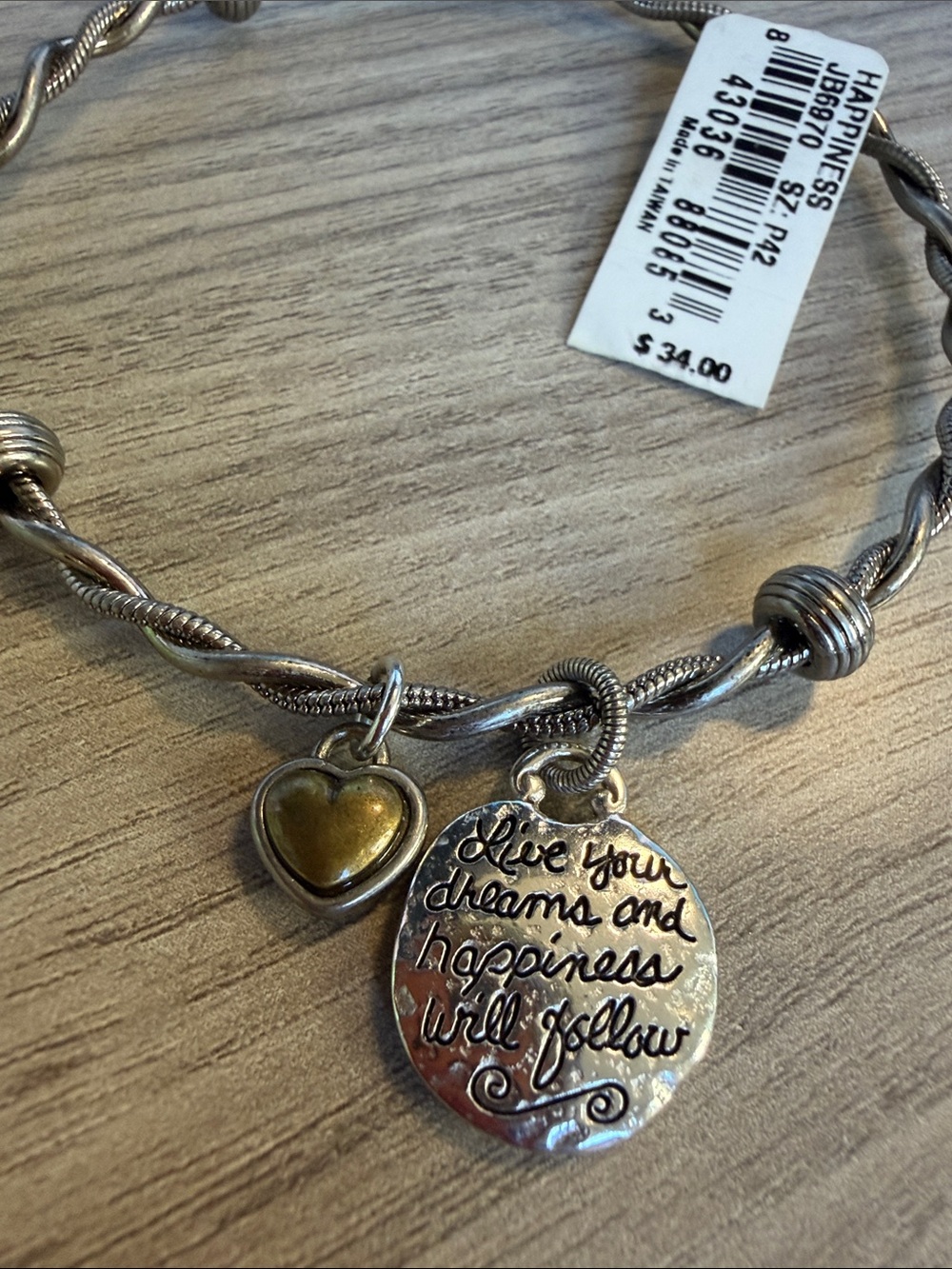 Brighton Two-Tone Twist Bracelet with Gold Heart Charm